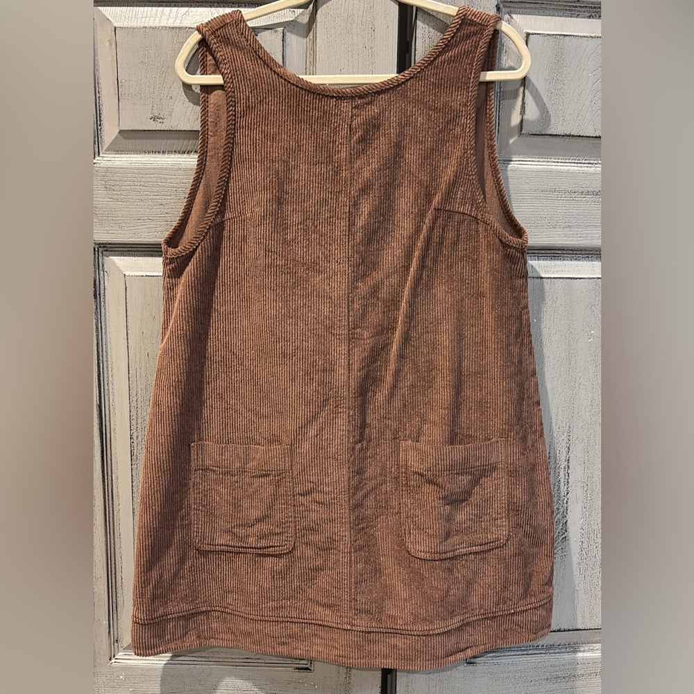 Corduroy Pocket overall Dress in Warm Brown